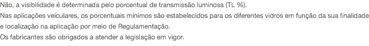 Não, a visibilidade é determinada pelo porcentual de transmissão luminosa (TL %). Nas aplicações veiculares, os porcentuais mínimos são estabelecidos para os diferentes vidros em função da sua finalidade e localização na aplicação por meio de Regulamentação. Os fabricantes são obrigados a atender a legislação em vigor.